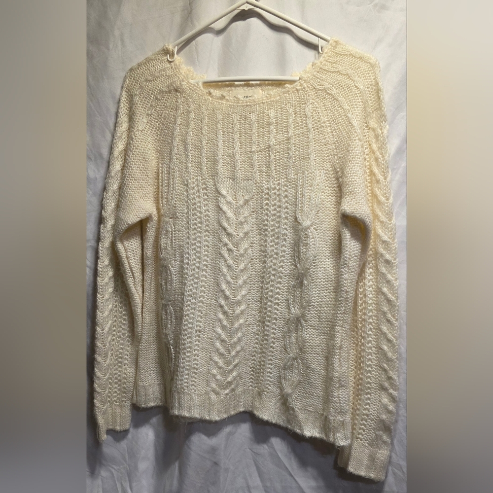 St Johns Bay Petite Women's Cream Cable Knit Sweater Size PL